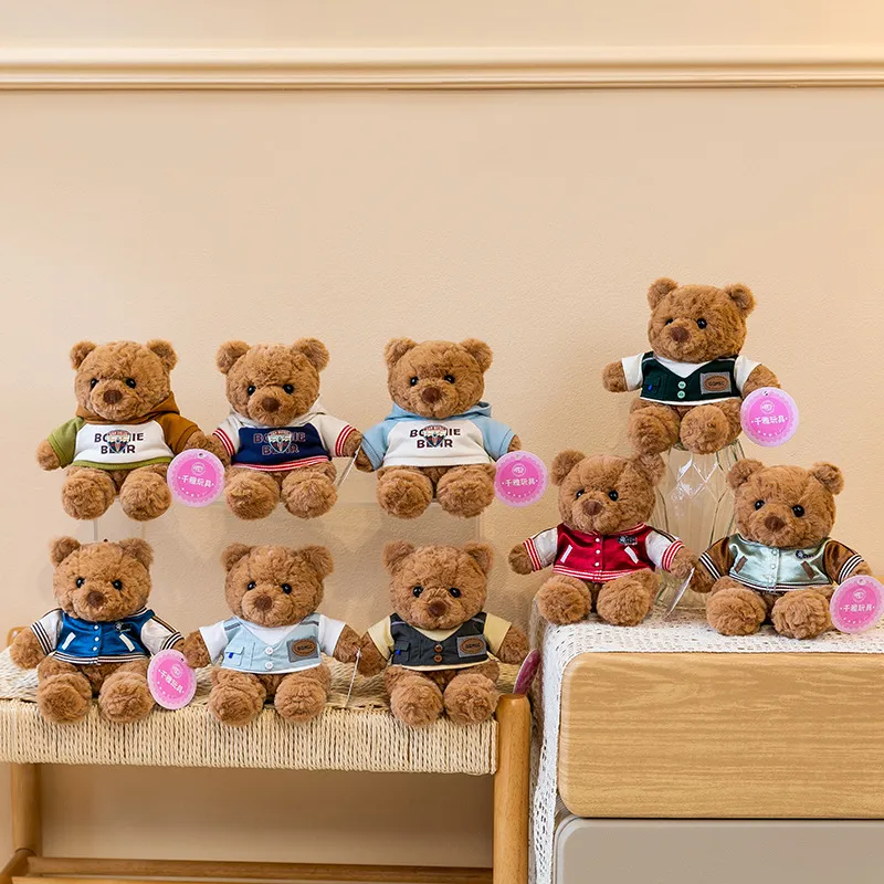 Cute Casually Dressed Teddy Bear Plush – Mini Bean-Filled Desk Buddy, Soft Stuffed Animal Claw Machine Prize, Palm-Sized Gift